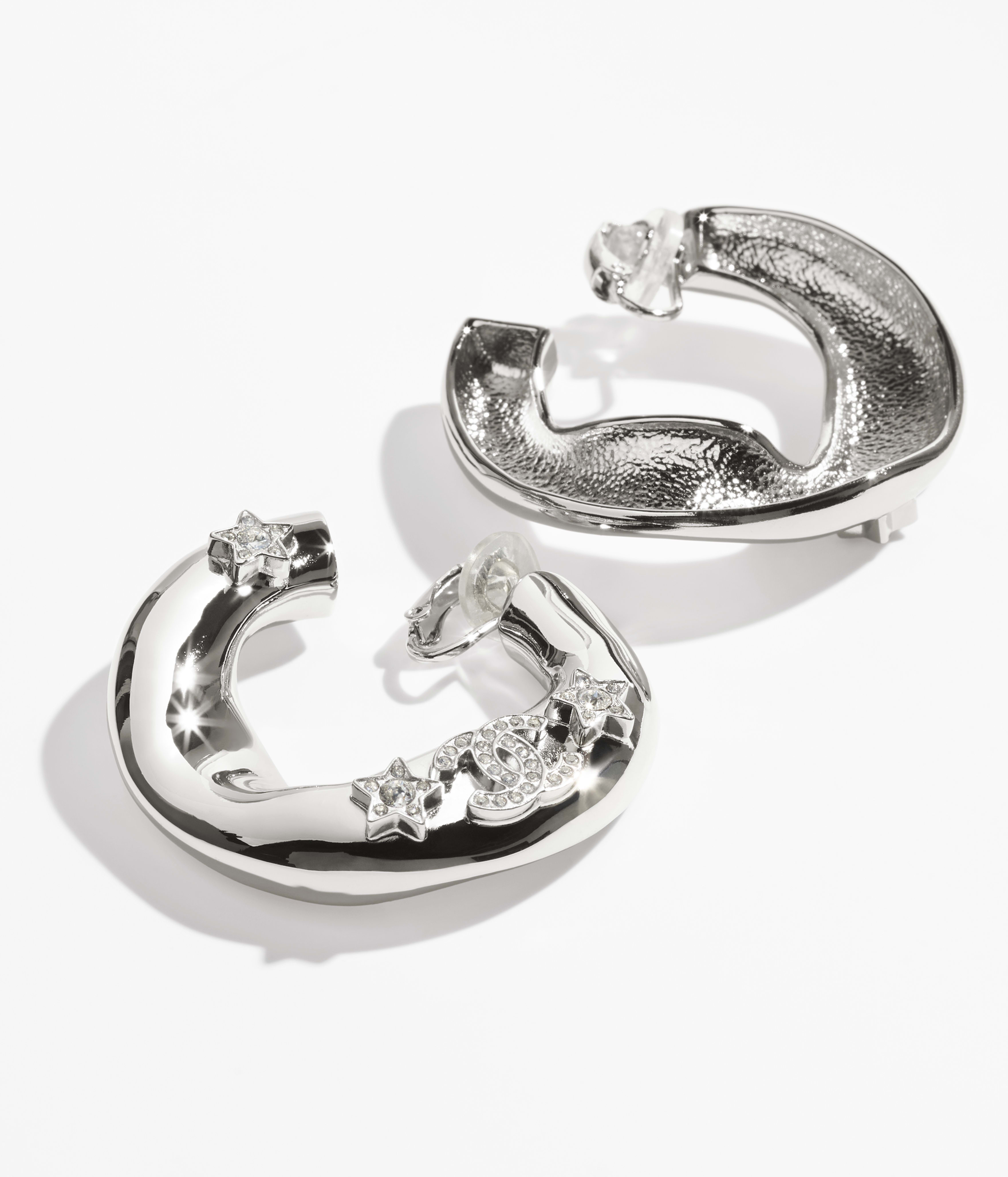 Clip-on Hoop Earrings - Stříbrná a křišťálová - Kov a štras - umělecké zobrazení 2